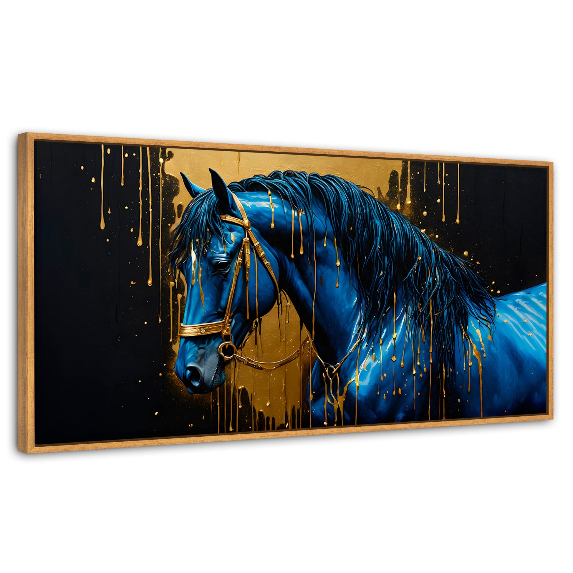 Cuadros Decorativos Canvas Revolution | Elegancia Azul Oro | Panoramico | Portada | Marco Negro