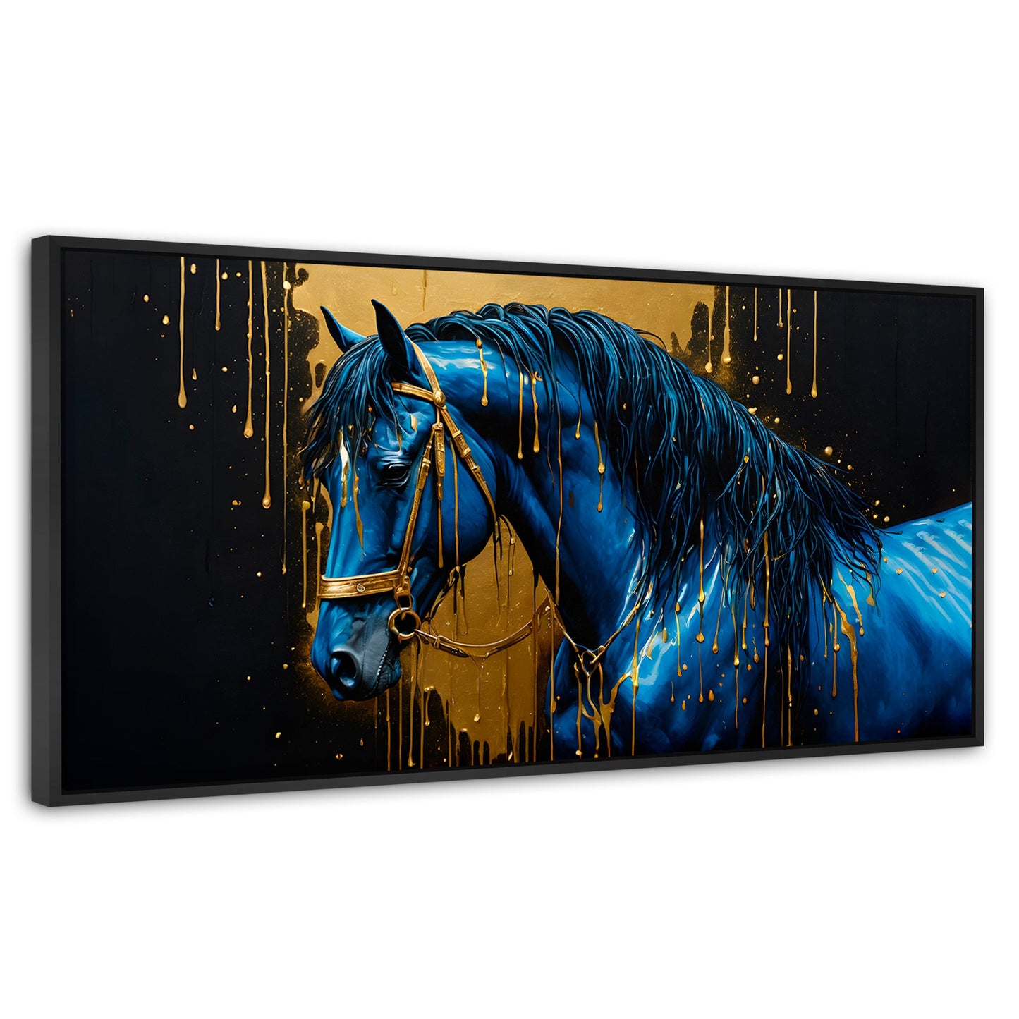 Cuadros Decorativos Canvas Revolution | Elegancia Azul Oro | Panoramico | Portada | Marco Plateado