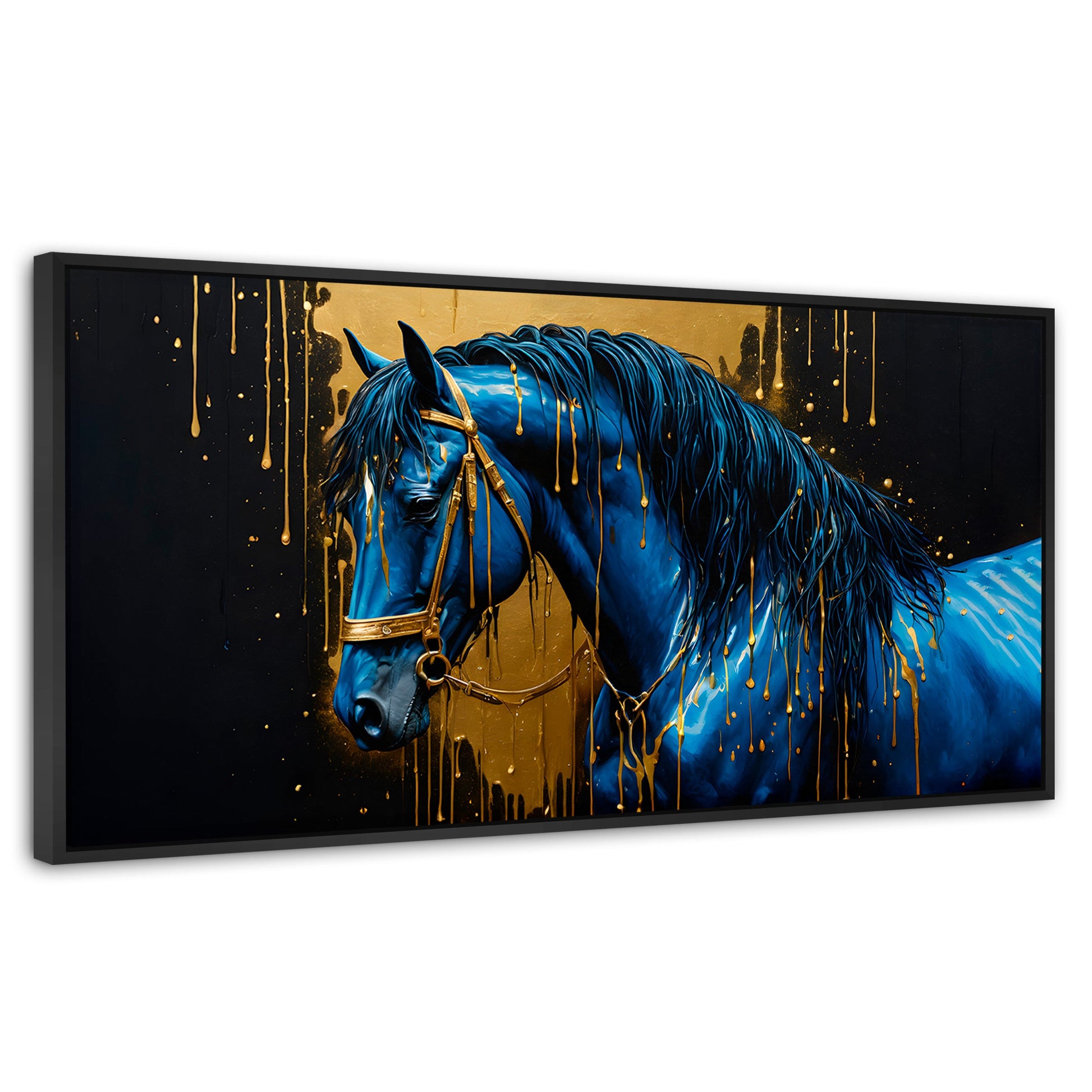 Cuadros Decorativos Canvas Revolution | Elegancia Azul Oro | Panoramico | Portada | Marco Plateado