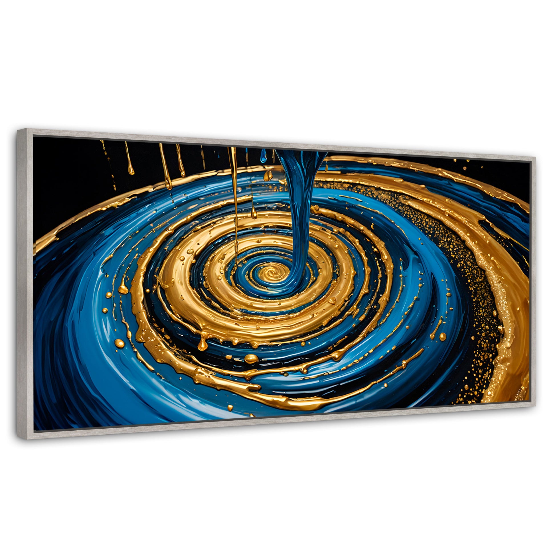 Cuadros Decorativos Canvas Revolution | Elegancia Oro Azul | Panoramico | Portada | Marco Blanco