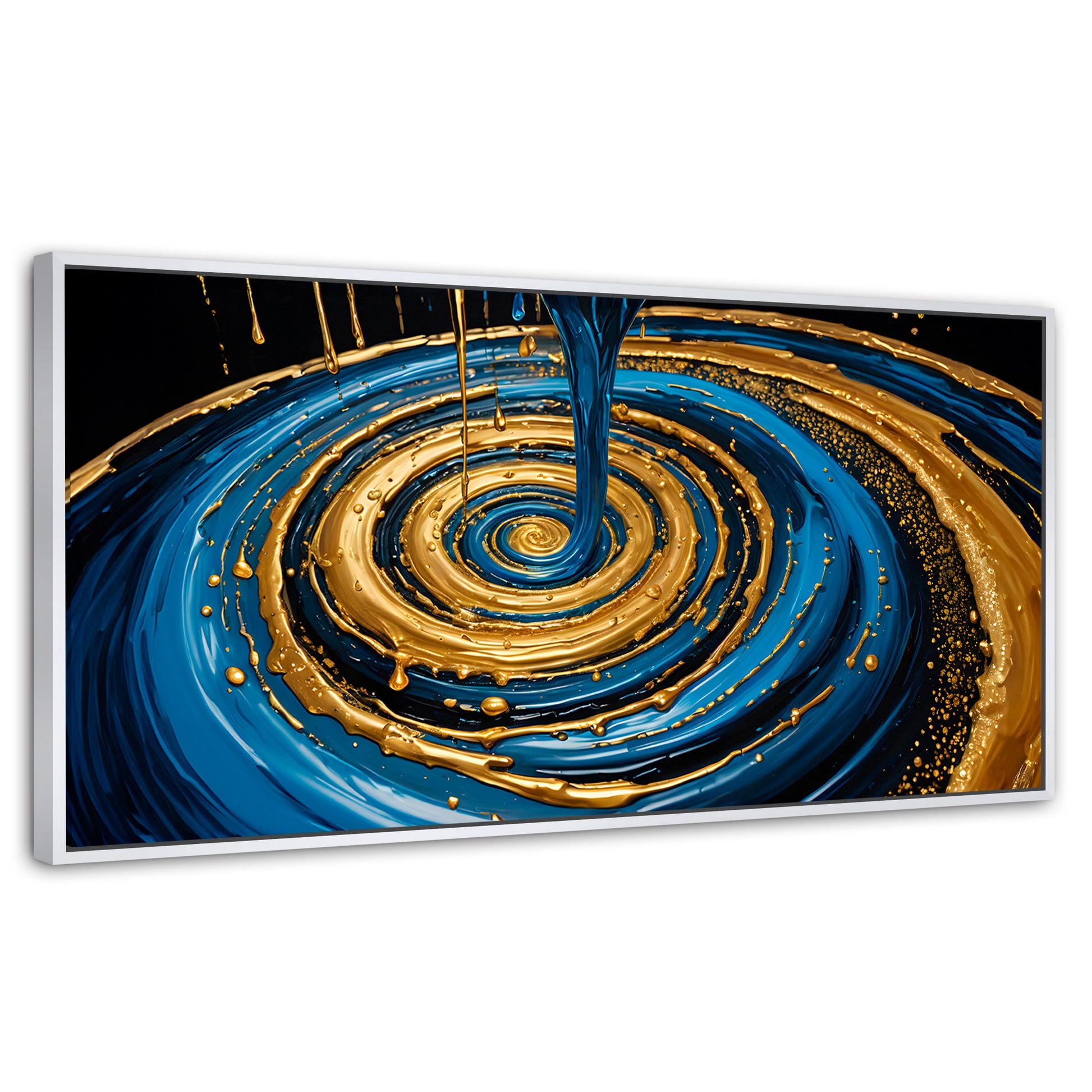 Cuadros Decorativos Canvas Revolution | Elegancia Oro Azul | Panoramico | Portada | Marco Dorado