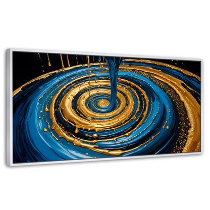 Cuadros Decorativos Canvas Revolution | Elegancia Oro Azul | Panoramico | Portada | Marco Dorado