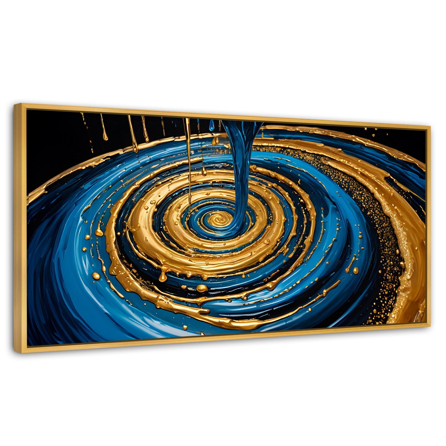 Cuadros Decorativos Canvas Revolution | Elegancia Oro Azul | Panoramico | Portada | Marco Madera