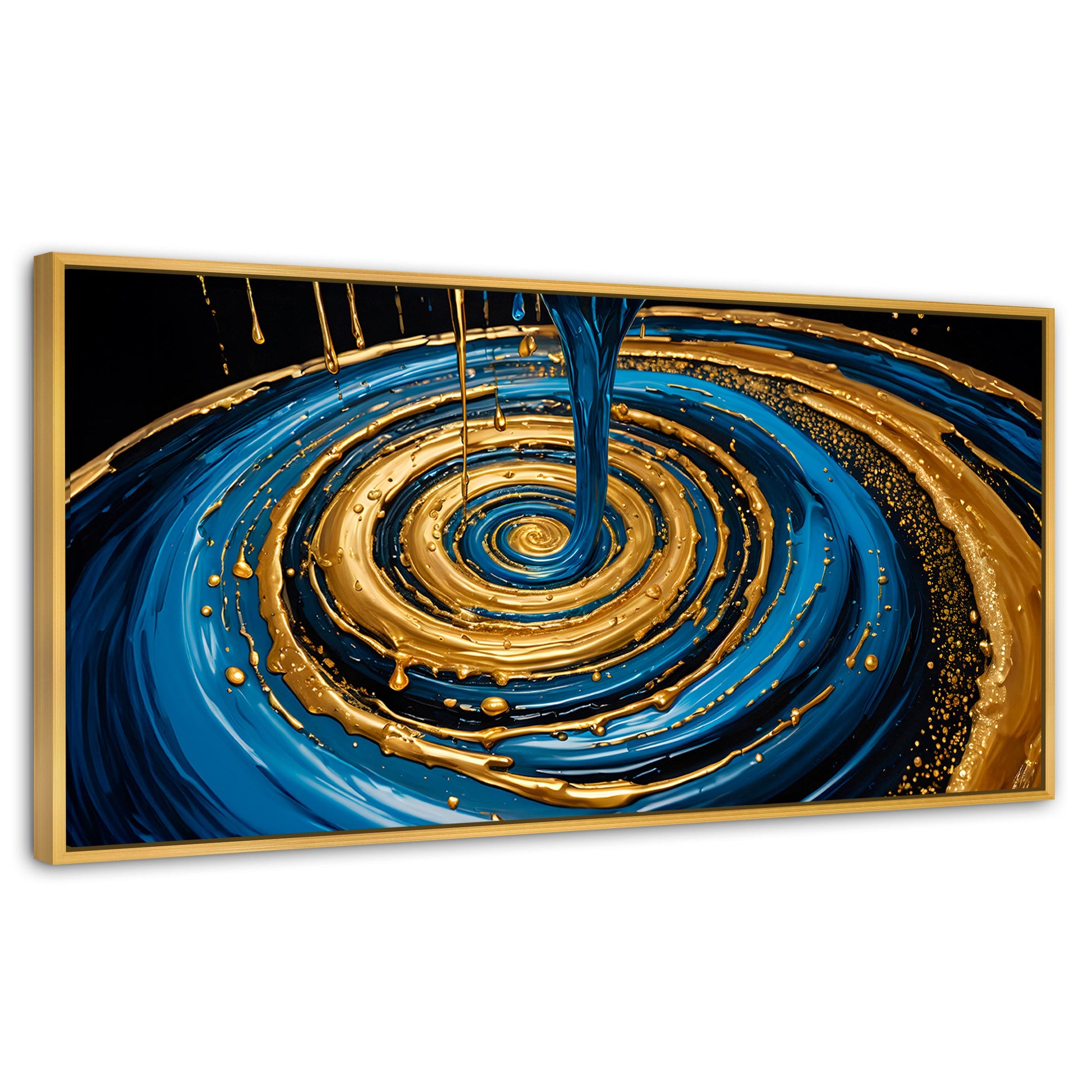 Cuadros Decorativos Canvas Revolution | Elegancia Oro Azul | Panoramico | Portada | Marco Madera