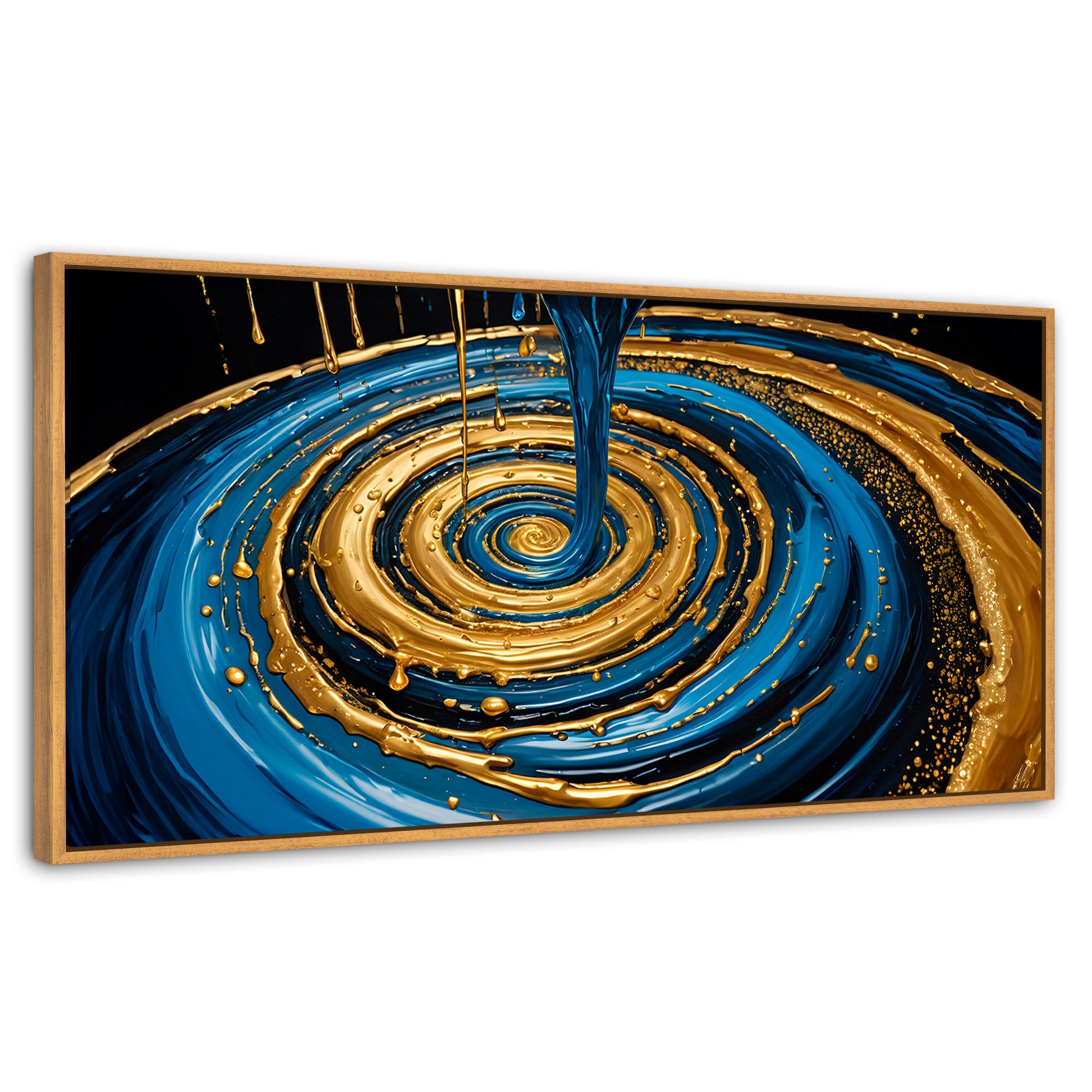 Cuadros Decorativos Canvas Revolution | Elegancia Oro Azul | Panoramico | Portada | Marco Negro