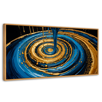 Cuadros Decorativos Canvas Revolution | Elegancia Oro Azul | Panoramico | Portada | Marco Negro