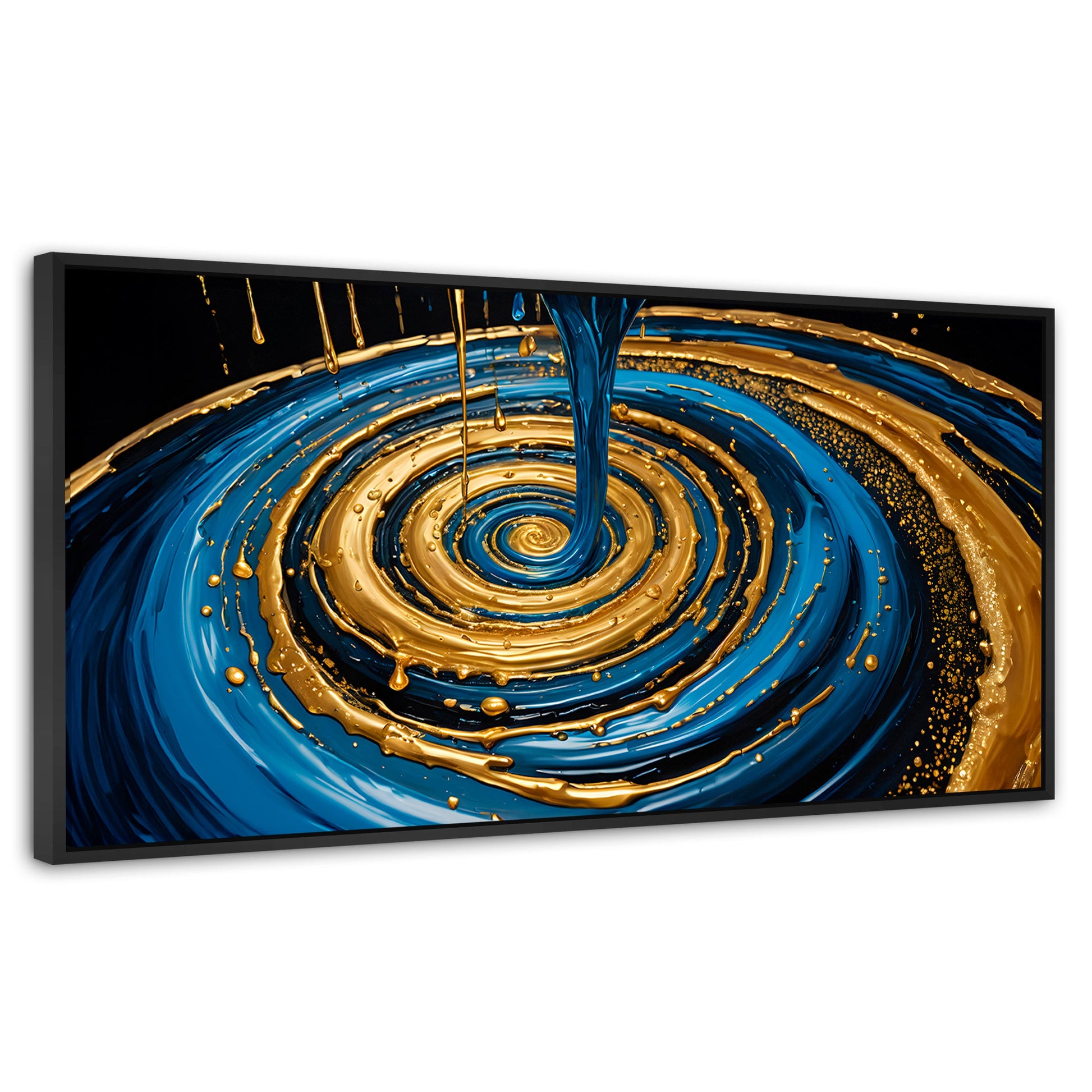 Cuadros Decorativos Canvas Revolution | Elegancia Oro Azul | Panoramico | Portada | Marco Plateado