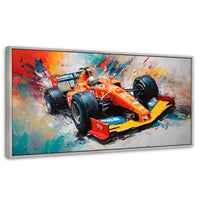 Cuadros Decorativos Canvas Revolution | F1 Carrera Colorida | Panoramico | Portada | Marco Plateado