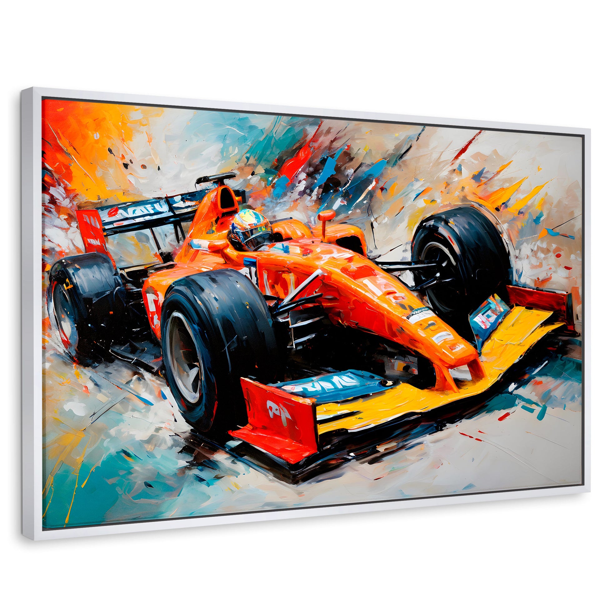 Cuadros Decorativos Canvas Revolution | F1 Carrera Colorida | Rectangular | Portada | Marco Blanco