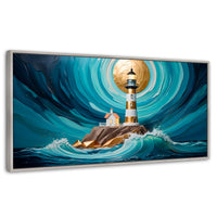 Cuadros Decorativos Canvas Revolution | Faro Del Mar Azul | Panoramico | Portada | Marco Blanco