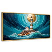 Cuadros Decorativos Canvas Revolution | Faro Del Mar Azul | Panoramico | Portada | Marco Madera