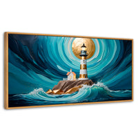 Cuadros Decorativos Canvas Revolution | Faro Del Mar Azul | Panoramico | Portada | Marco Negro