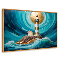 Cuadros Decorativos Canvas Revolution | Faro Del Mar Azul | Rectangular | Portada | Marco Madera