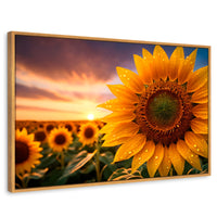 Cuadros Decorativos Canvas Revolution | Girasol Atardecer | Rectangular | Portada | Marco Madera
