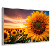 Cuadros Decorativos Canvas Revolution | Girasol Atardecer | Rectangular | Portada | Marco Plateado