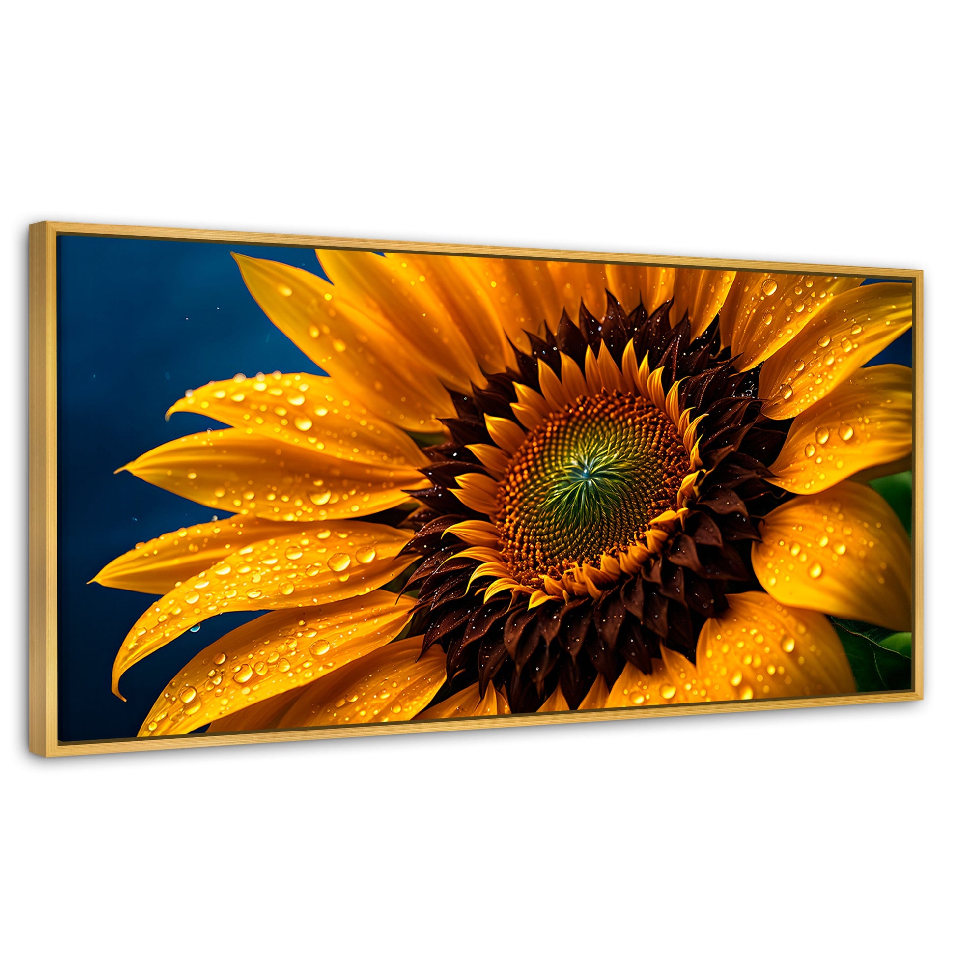 Cuadros Decorativos Canvas Revolution | Girasol Luz Dorada | Panoramico | Portada | Marco Dorado