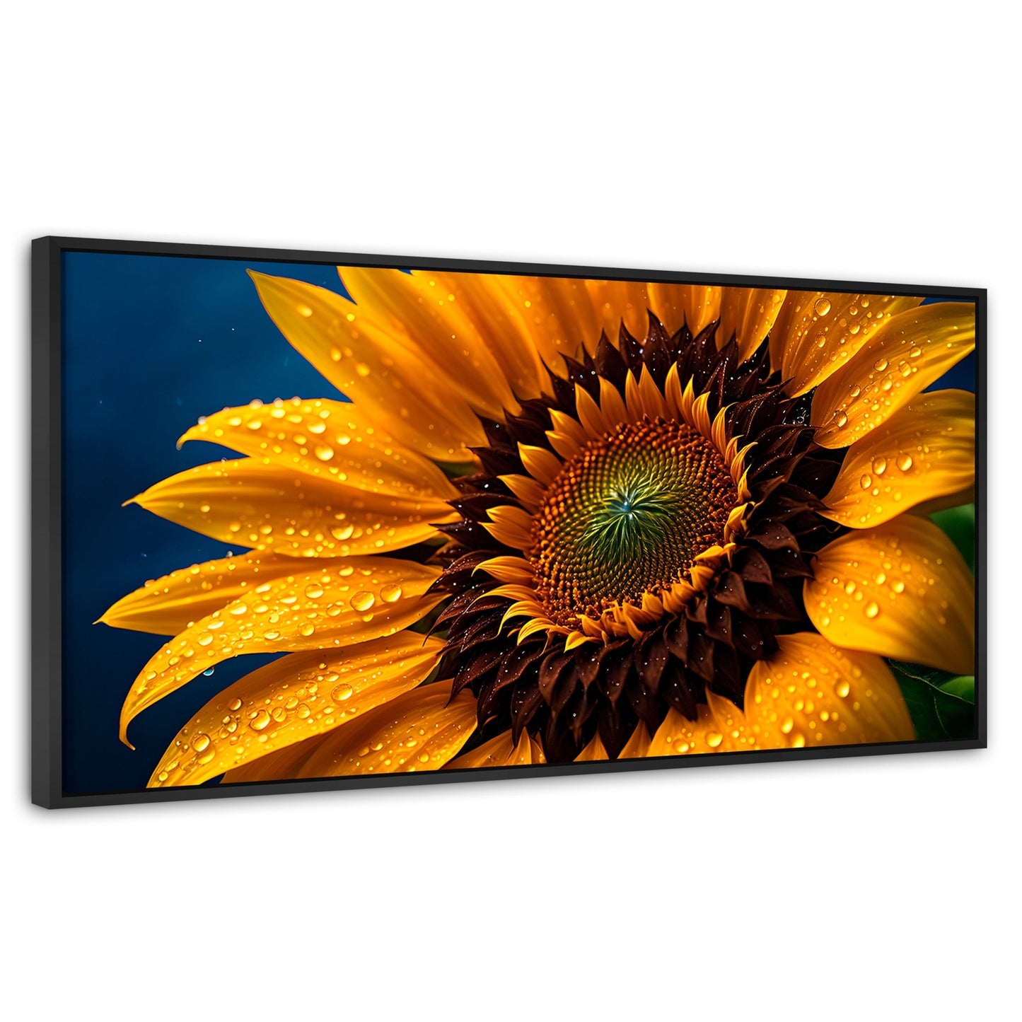 Cuadros Decorativos Canvas Revolution | Girasol Luz Dorada | Panoramico | Portada | Marco Negro