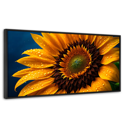 Cuadros Decorativos Canvas Revolution | Girasol Luz Dorada | Panoramico | Portada | Marco Negro