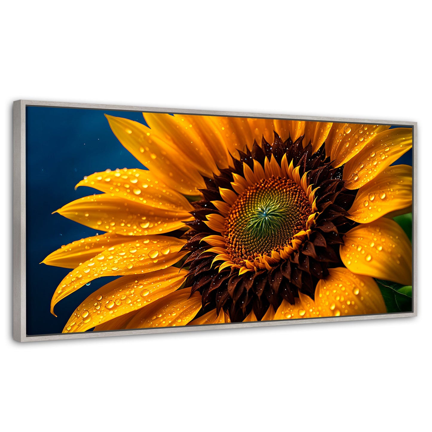Cuadros Decorativos Canvas Revolution | Girasol Luz Dorada | Panoramico | Portada | Marco Plateado