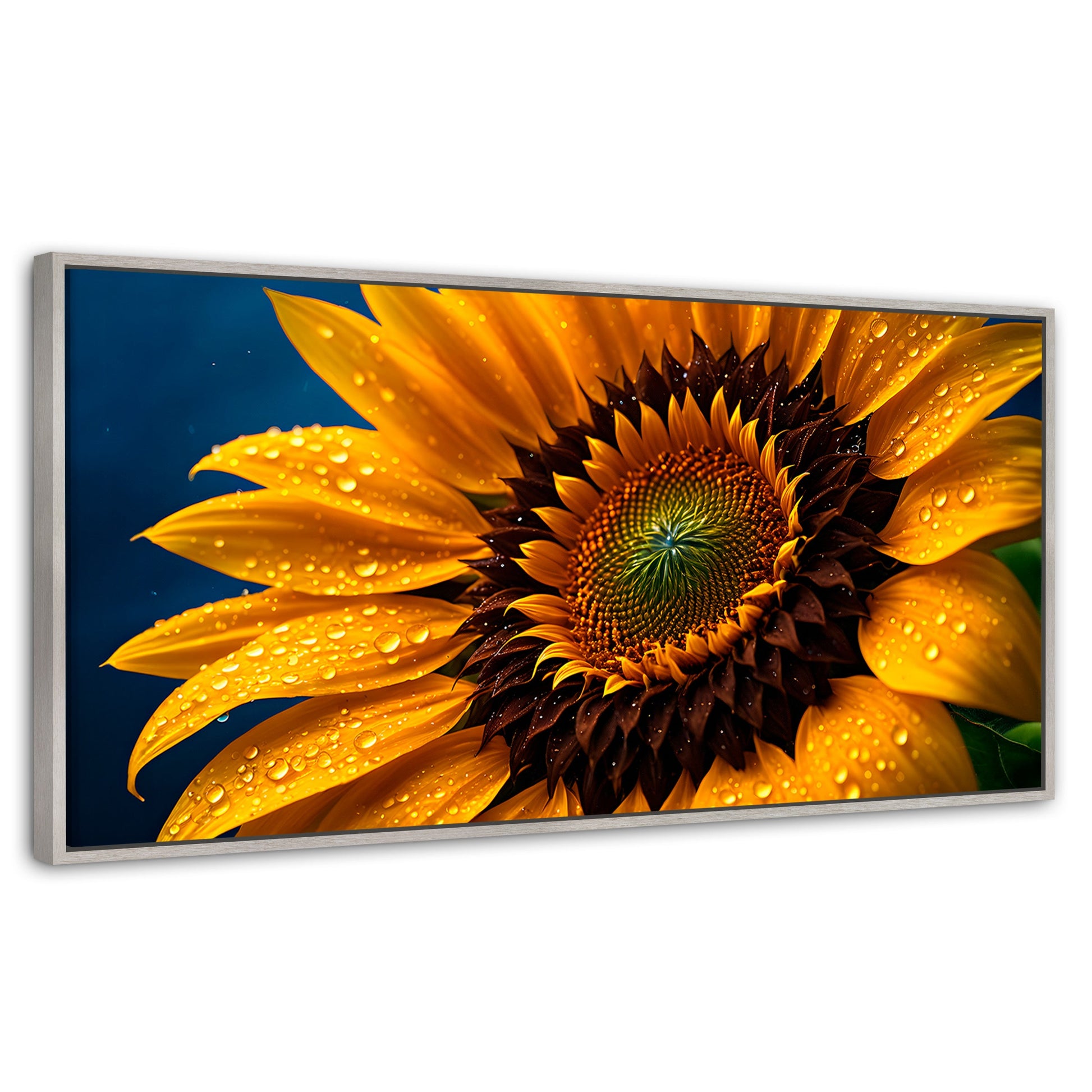 Cuadros Decorativos Canvas Revolution | Girasol Luz Dorada | Panoramico | Portada | Marco Plateado