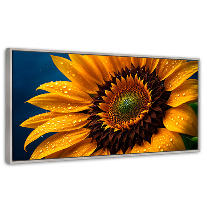 Cuadros Decorativos Canvas Revolution | Girasol Luz Dorada | Panoramico | Portada | Marco Plateado