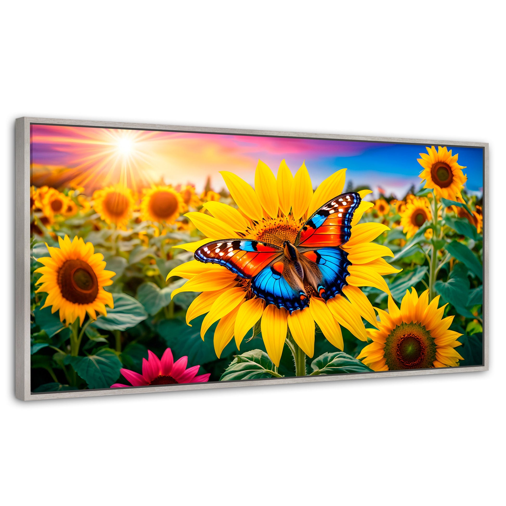 Cuadros Decorativos Canvas Revolution | Girasol Y Colores | Panoramico | Portada | Marco Blanco