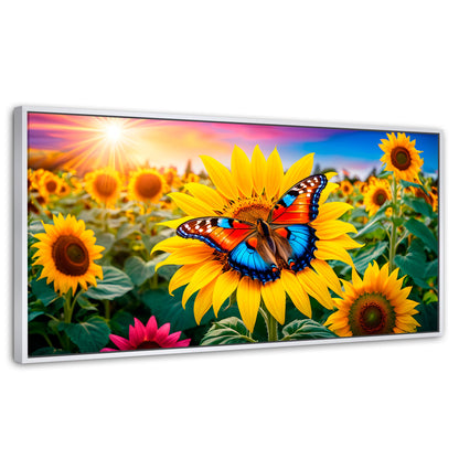 Cuadros Decorativos Canvas Revolution | Girasol Y Colores | Panoramico | Portada | Marco Dorado