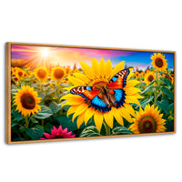 Cuadros Decorativos Canvas Revolution | Girasol Y Colores | Panoramico | Portada | Marco Negro