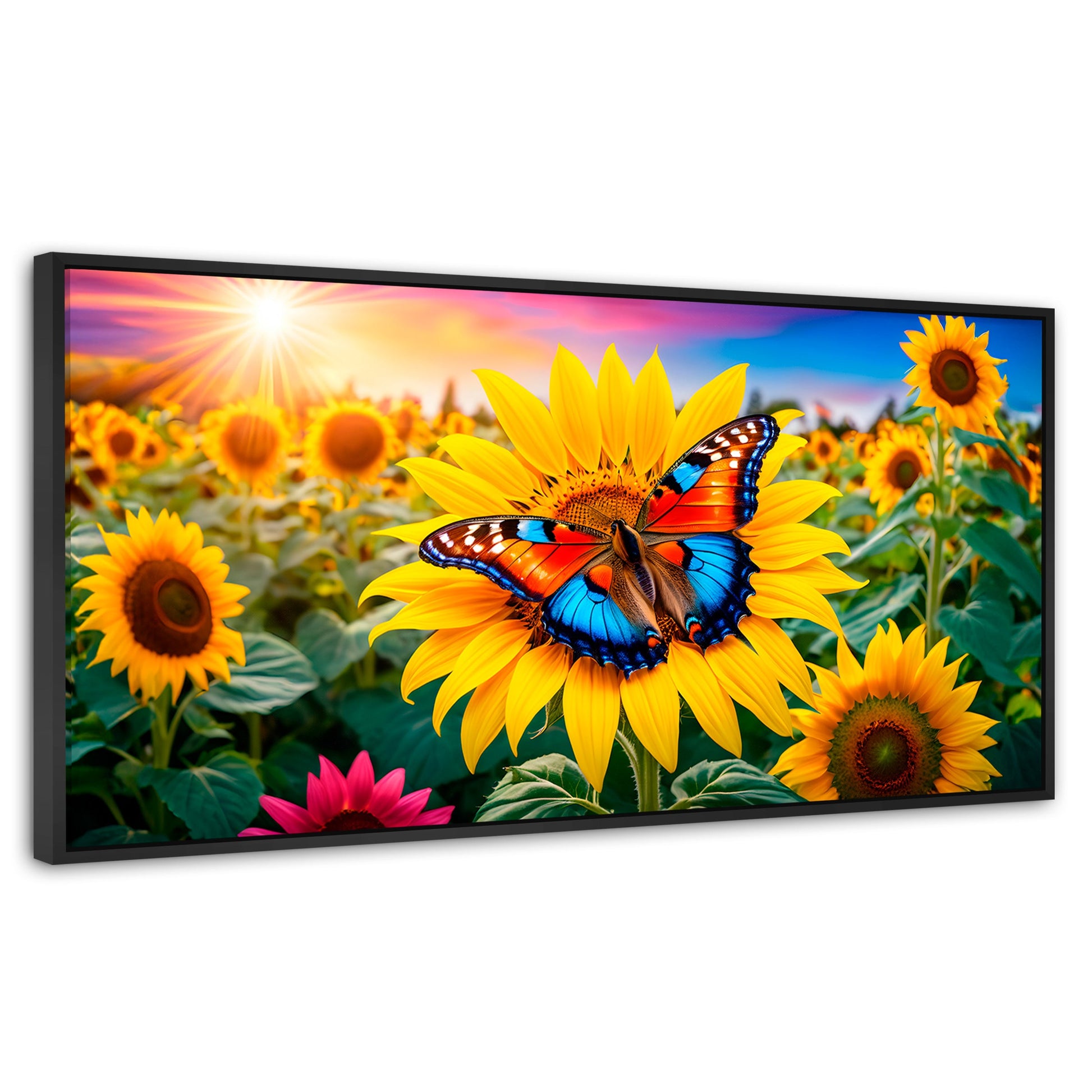Cuadros Decorativos Canvas Revolution | Girasol Y Colores | Panoramico | Portada | Marco Plateado