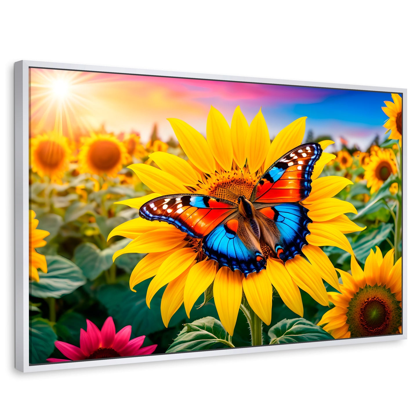 Cuadros Decorativos Canvas Revolution | Girasol Y Colores | Rectangular | Portada | Marco Blanco