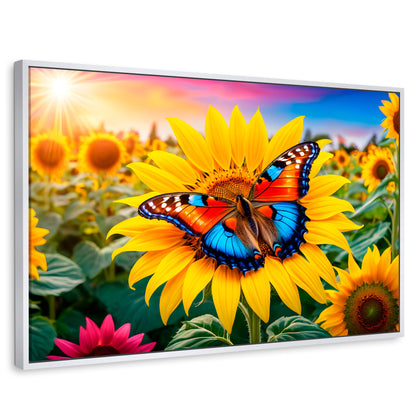 Cuadros Decorativos Canvas Revolution | Girasol Y Colores | Rectangular | Portada | Marco Blanco