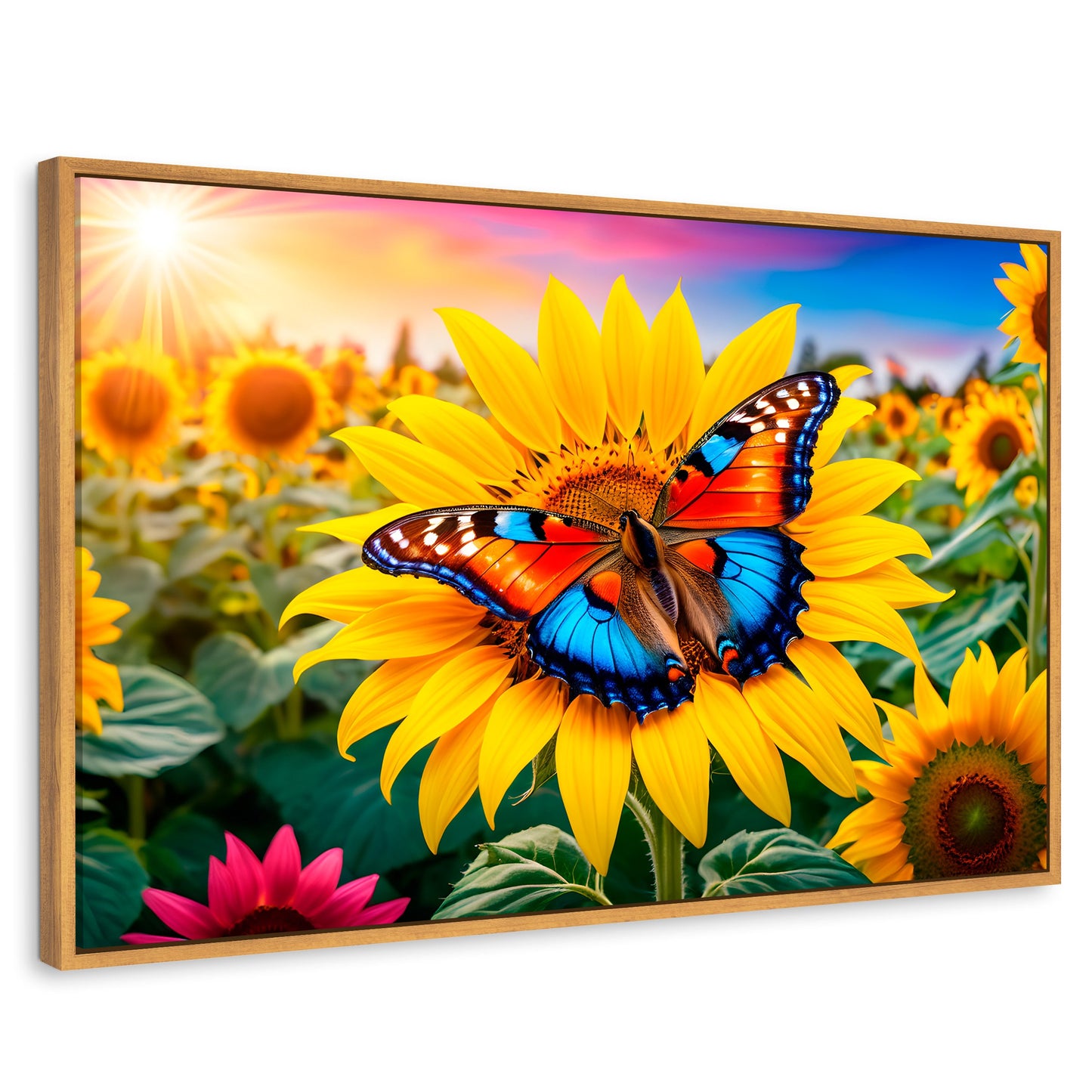 Cuadros Decorativos Canvas Revolution | Girasol Y Colores | Rectangular | Portada | Marco Madera