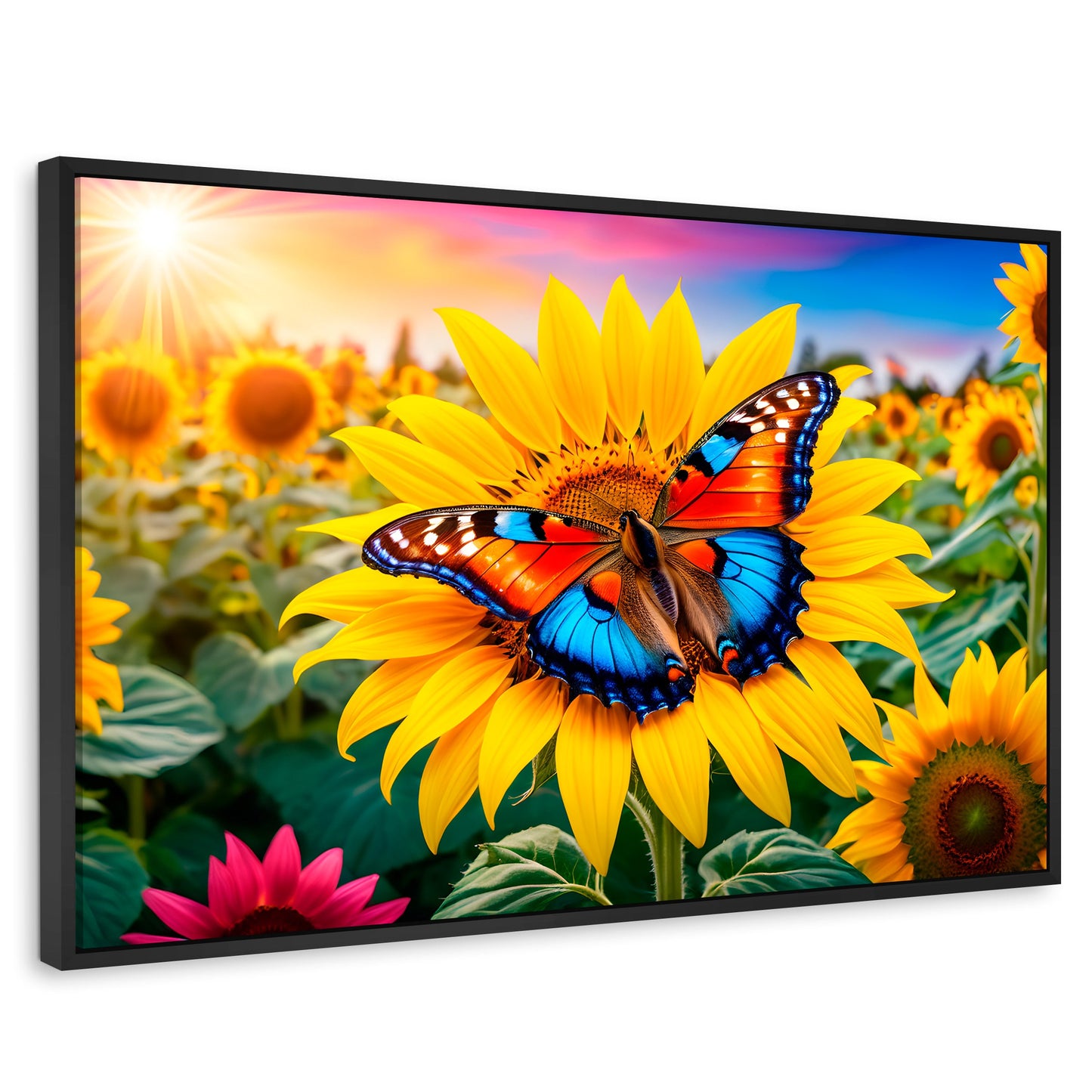 Cuadros Decorativos Canvas Revolution | Girasol Y Colores | Rectangular | Portada | Marco Negro