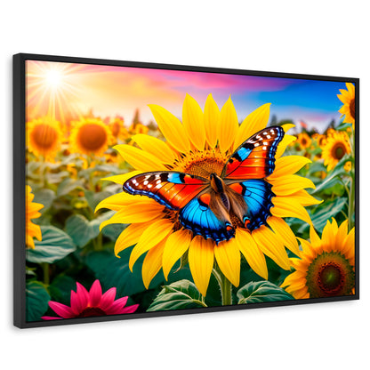 Cuadros Decorativos Canvas Revolution | Girasol Y Colores | Rectangular | Portada | Marco Negro
