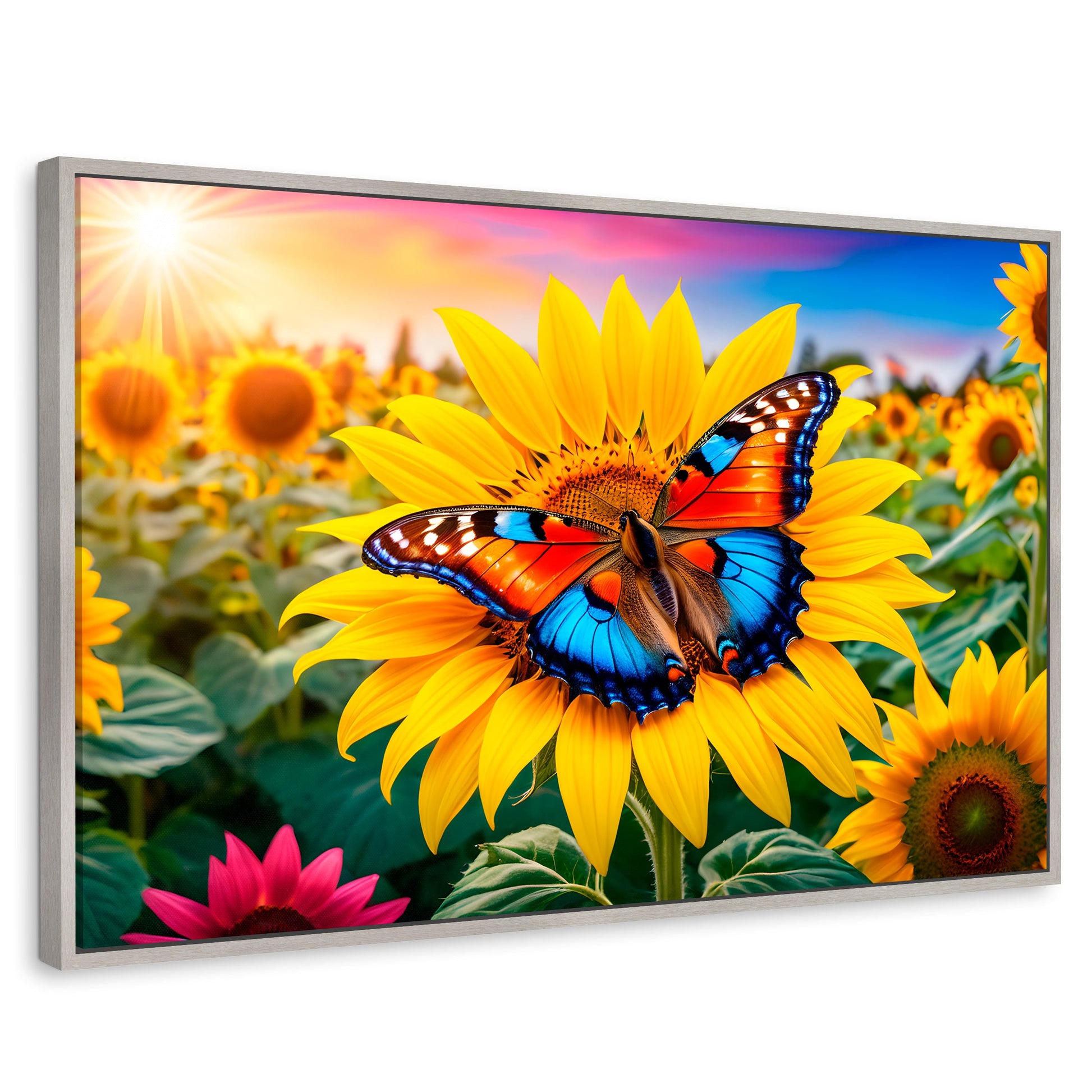 Cuadros Decorativos Canvas Revolution | Girasol Y Colores | Rectangular | Portada | Marco Plateado