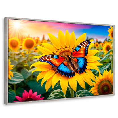 Cuadros Decorativos Canvas Revolution | Girasol Y Colores | Rectangular | Portada | Marco Plateado