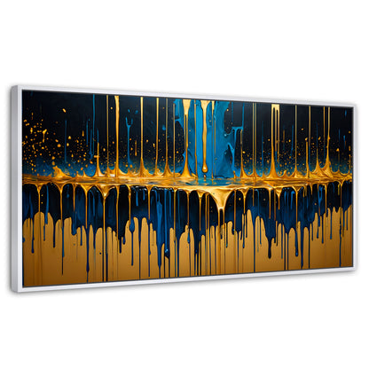 Cuadros Decorativos Canvas Revolution | Gotas Azul Doradas | Panoramico | Portada | Marco Dorado