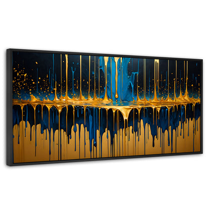 Cuadros Decorativos Canvas Revolution | Gotas Azul Doradas | Panoramico | Portada | Marco Plateado