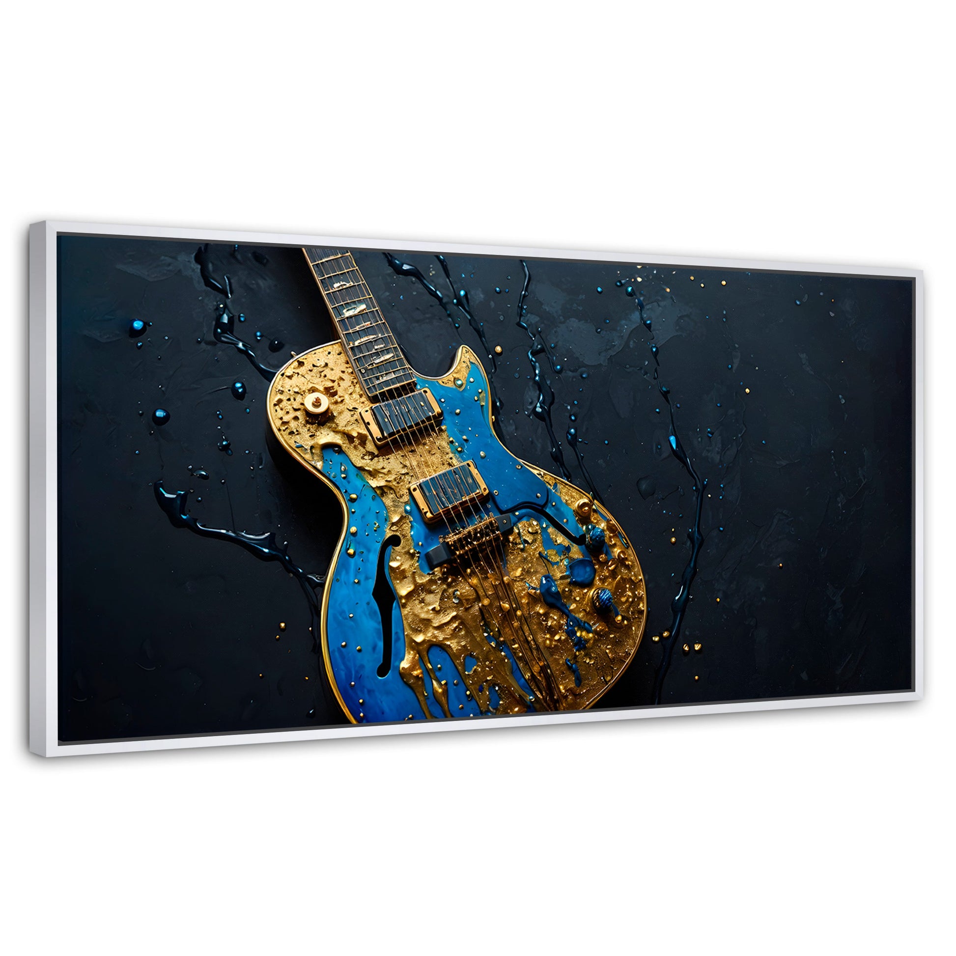 Cuadros Decorativos Canvas Revolution | Guitarra Celestial | Panoramico | Portada | Marco Dorado