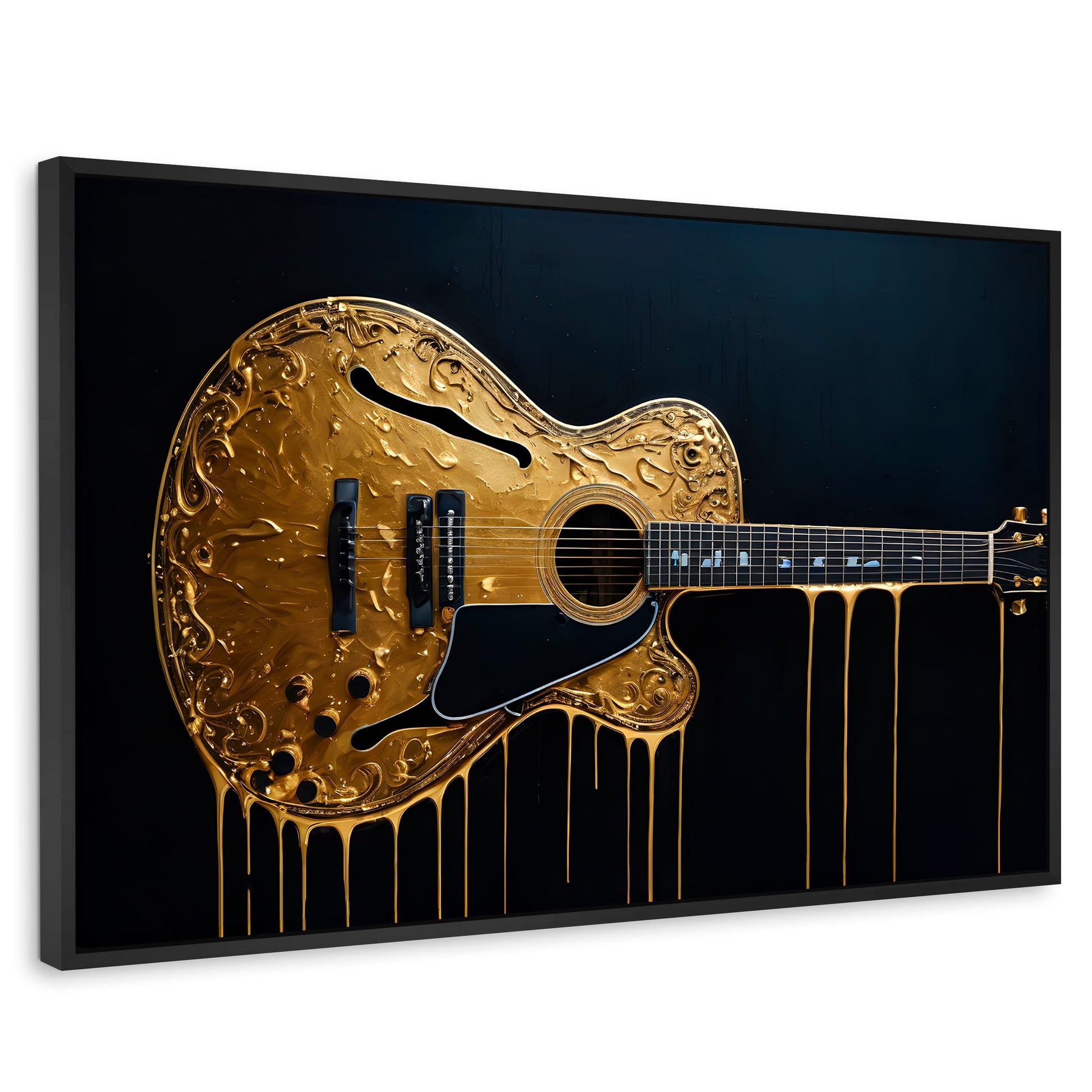 Cuadros Decorativos Canvas Revolution | Guitarra Dorada | Rectangular | Portada | Marco Negro