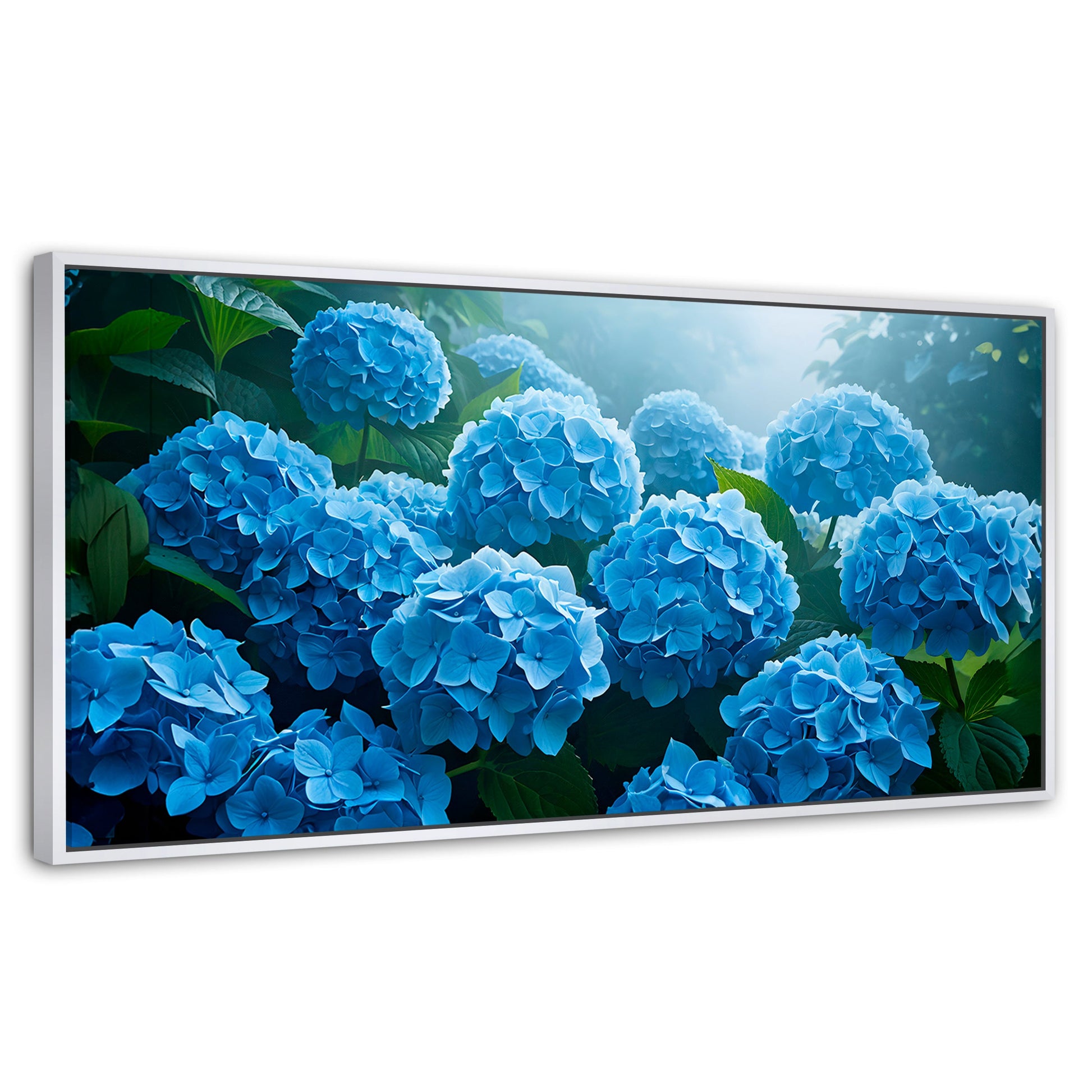 Cuadros Decorativos Canvas Revolution | Hortensias Azules | Panoramico | Portada | Marco Blanco