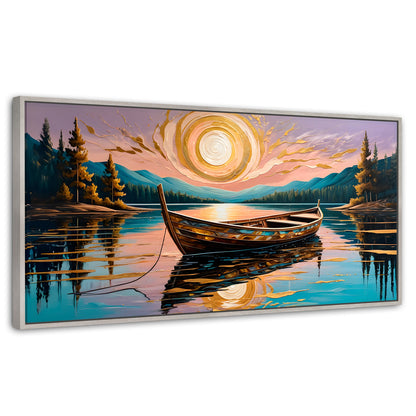 Cuadros Decorativos Canvas Revolution | Lago De Luz Dorada | Panoramico | Portada | Marco Blanco