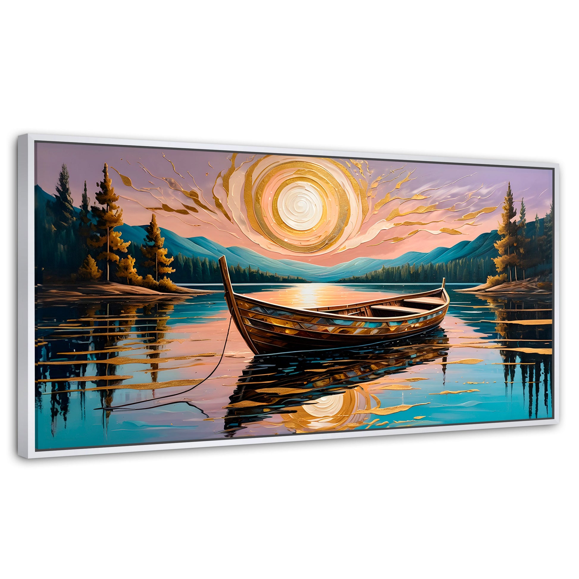 Cuadros Decorativos Canvas Revolution | Lago De Luz Dorada | Panoramico | Portada | Marco Dorado