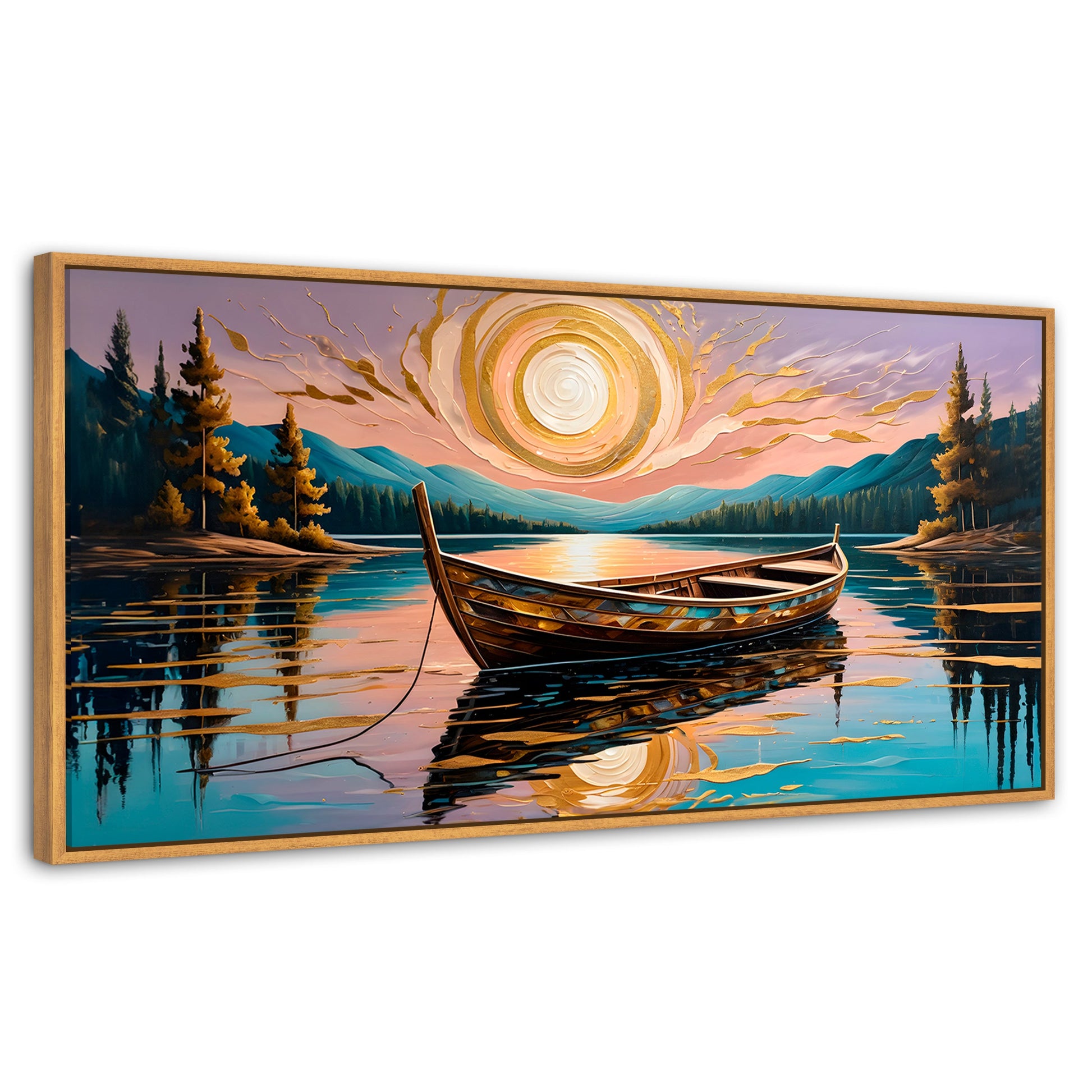 Cuadros Decorativos Canvas Revolution | Lago De Luz Dorada | Panoramico | Portada | Marco Negro