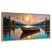 Cuadros Decorativos Canvas Revolution | Lago De Luz Dorada | Panoramico | Portada | Marco Negro