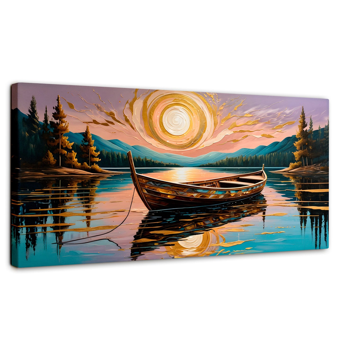 Cuadros Decorativos Canvas Revolution | Lago De Luz Dorada | Panoramico | Portada | Marco SinMarco
