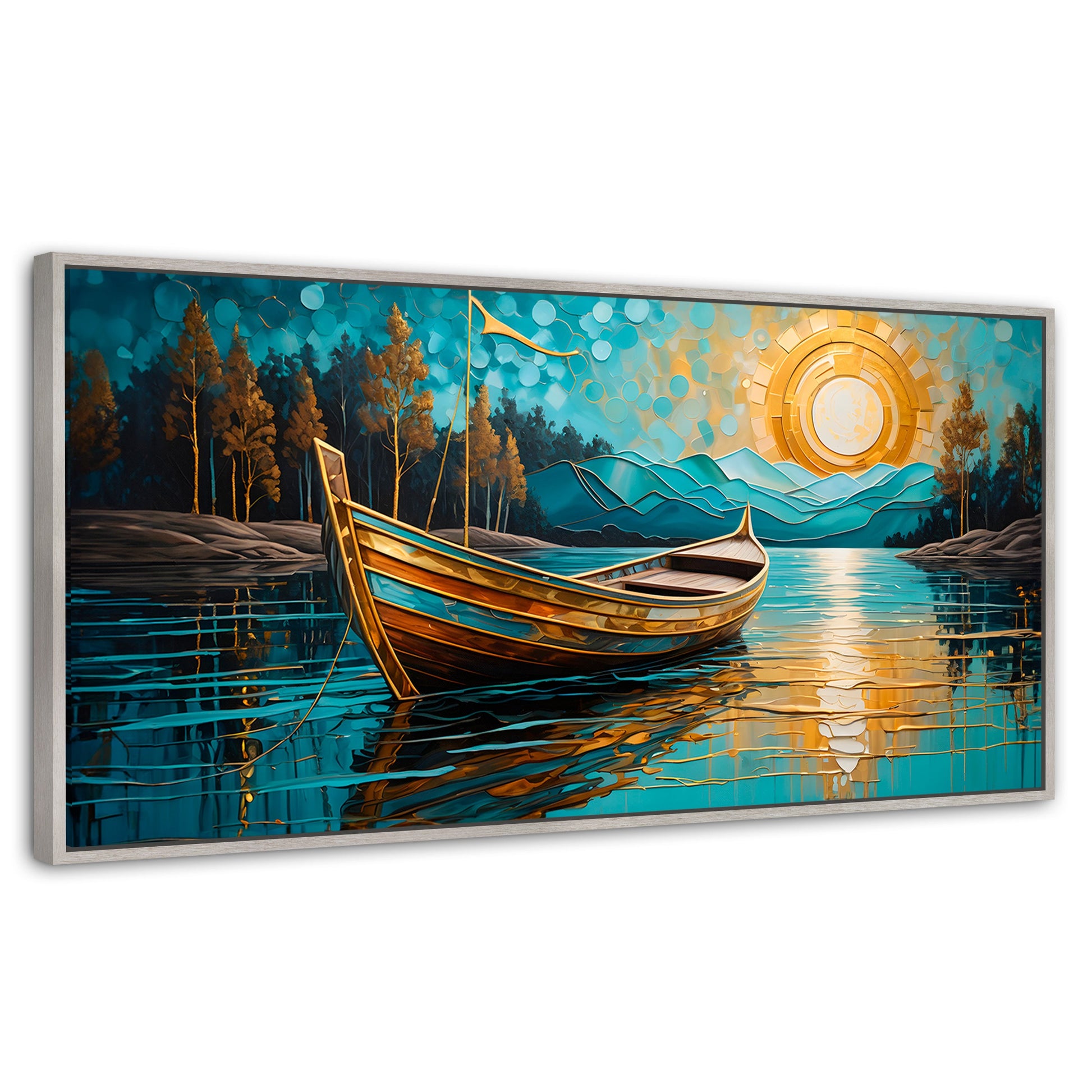 Cuadros Decorativos Canvas Revolution | Lago Dorado Y Balza | Panoramico | Portada | Marco Blanco