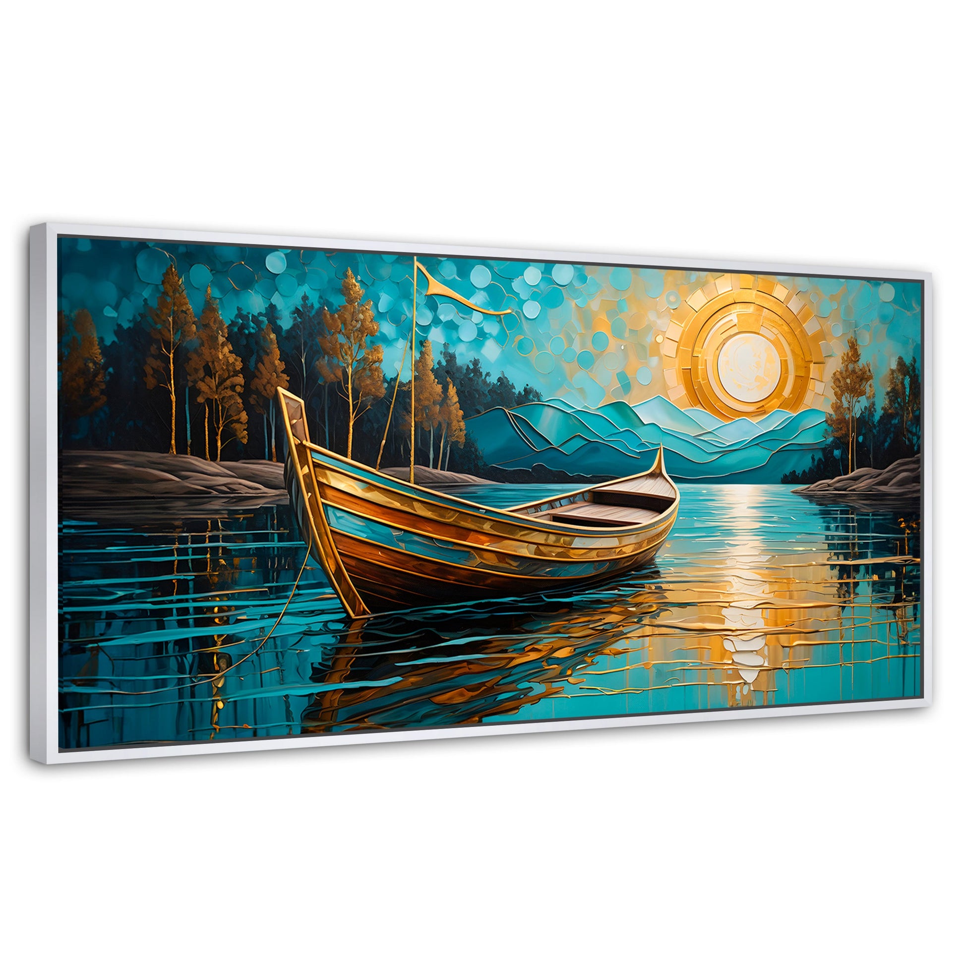Cuadros Decorativos Canvas Revolution | Lago Dorado Y Balza | Panoramico | Portada | Marco Dorado