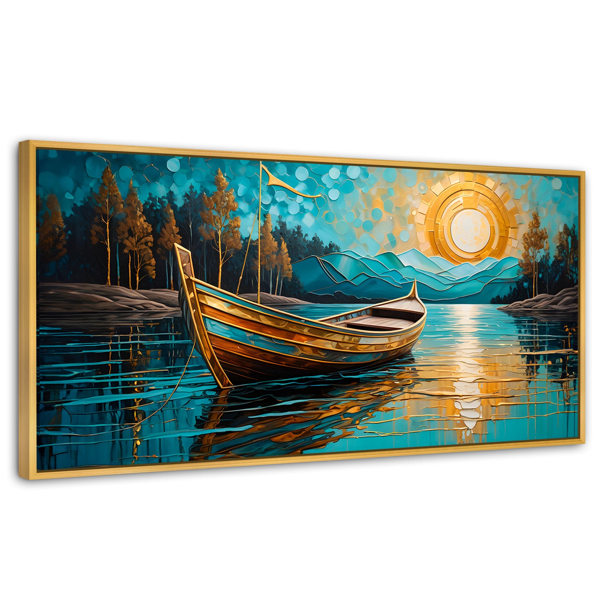 Cuadros Decorativos Canvas Revolution | Lago Dorado Y Balza | Panoramico | Portada | Marco Madera