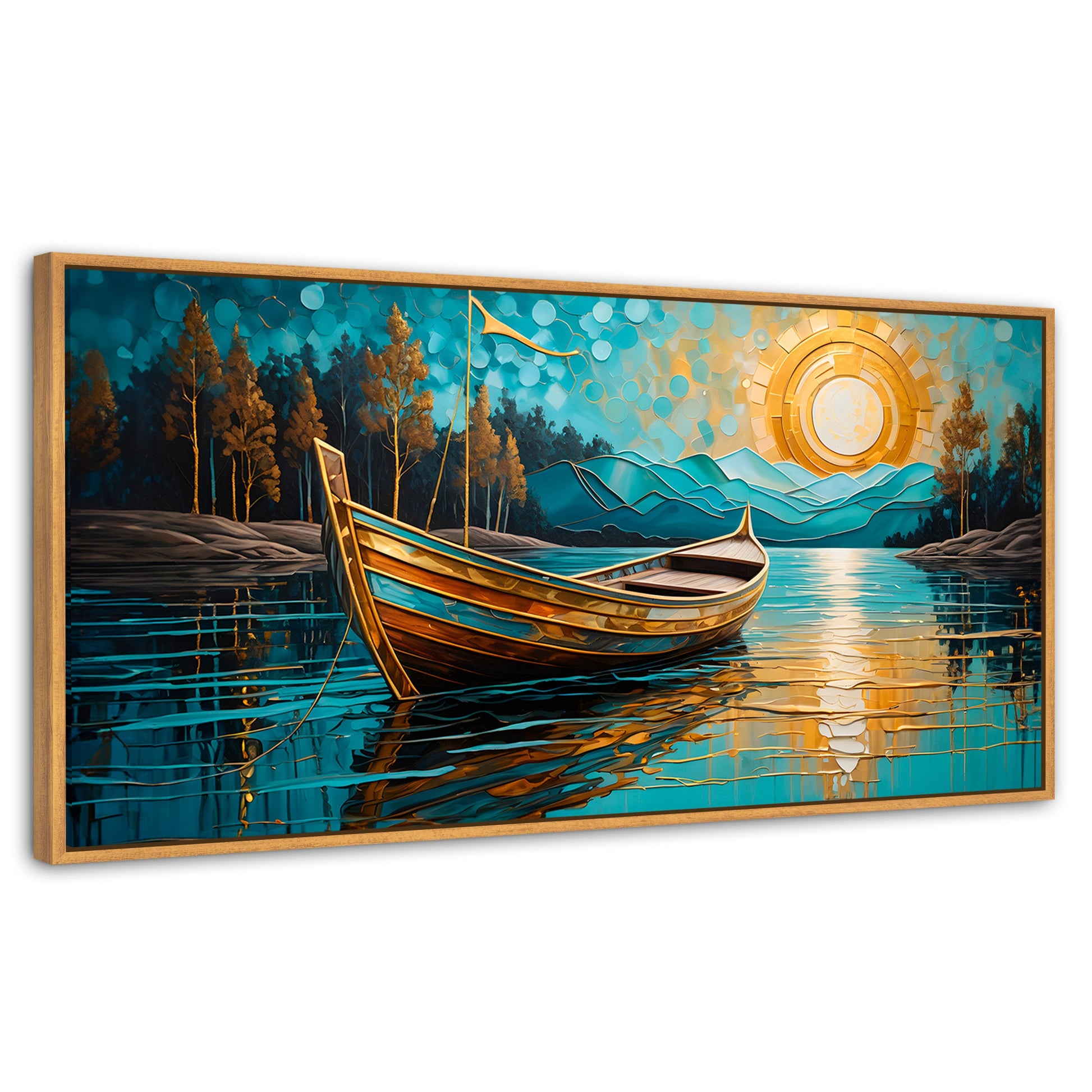 Cuadros Decorativos Canvas Revolution | Lago Dorado Y Balza | Panoramico | Portada | Marco Negro